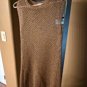 Gold Metallic Mesh Knit Sleeveless Dress